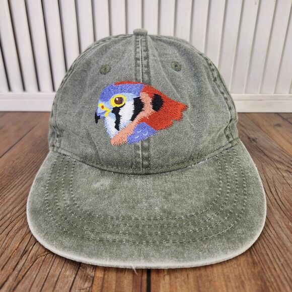 ECO ReptileShirts Embroidered Kestrel Bird Hat Cap Olive Green Cotton Mom Garden - Picture 2 of 10